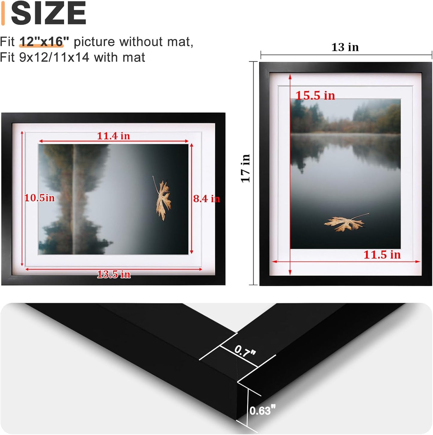 Egofine 8x10 Picture Frames Set of 4, Made of Solid Wood Covered by Plexiglass 4x6 and 5x7 with Mat or 8x10 without Mat, for Table Top Display and Wall Mounting Photo Frame Black