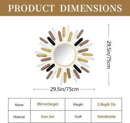 24" Gold Sunburst Decorative Wall Mirror – Handmade Flower Design, Luxury Round Accent Mirror Boho Wall Decor for Bedroom,Entryway, Dining Room & Kitchen