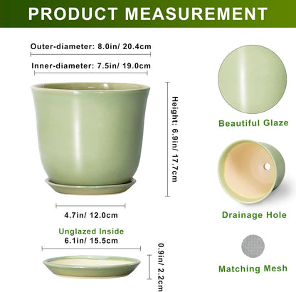 Ceramic Plant Pots - 12 Inch Pots for Plants Indoor Outdoor, Large Round Planter with Drainage Hole and Saucer, Modern Decorative Flower Pot, Home Garden Decor, House Warming Gifts, Blue