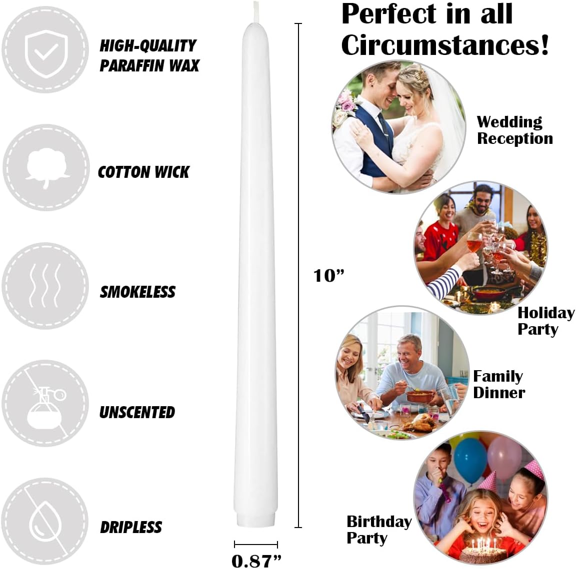 12-Pack Olive Green Taper Candles, 10 Inch Unscented Dripless Candlesticks, Long-Lasting Burn Time of 7-8 Hours, Perfect for Christmas Home Décor Spring and St. Patrick's Day