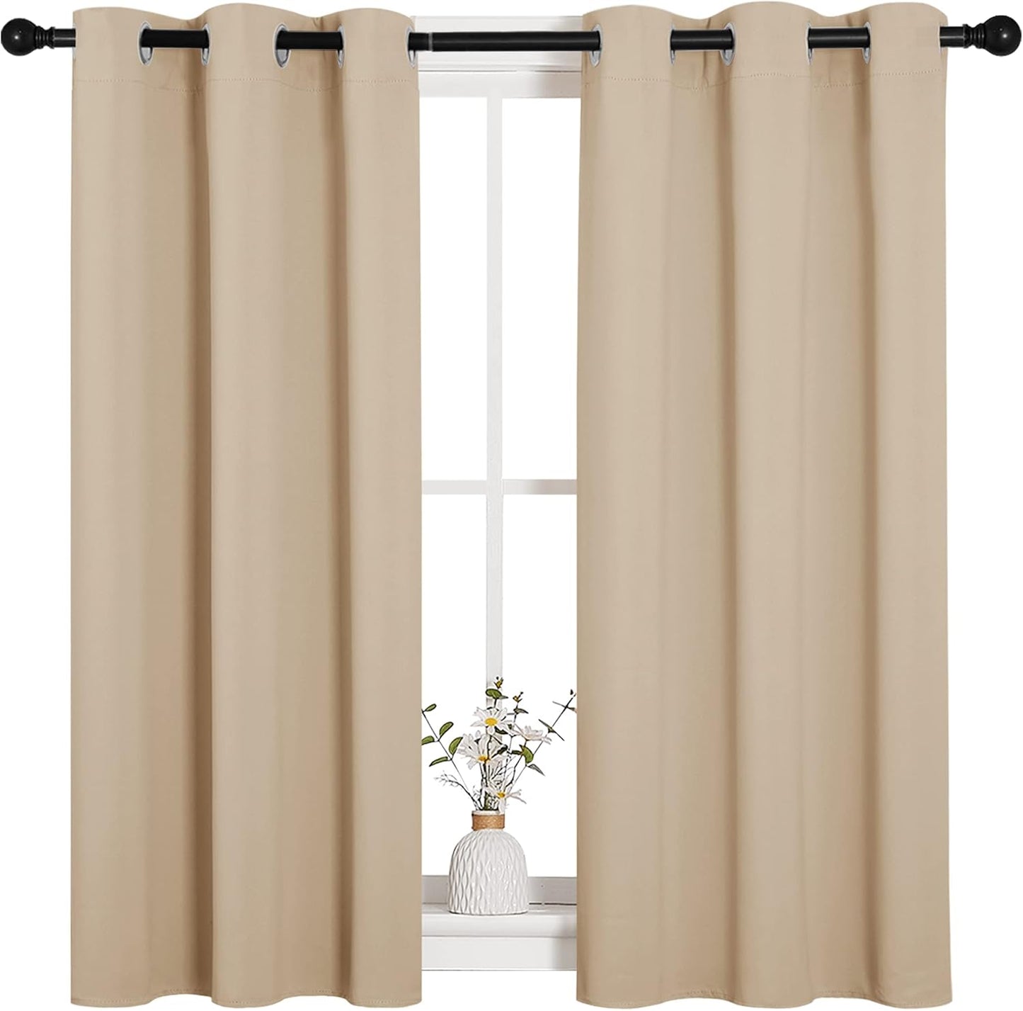 NICETOWN Halloween Pitch Black Solid Thermal Insulated Grommet Blackout Curtains/Drapes for Bedroom Window (2 Panels, 42 inches Wide by 63 inches Long, Black) - Colors D