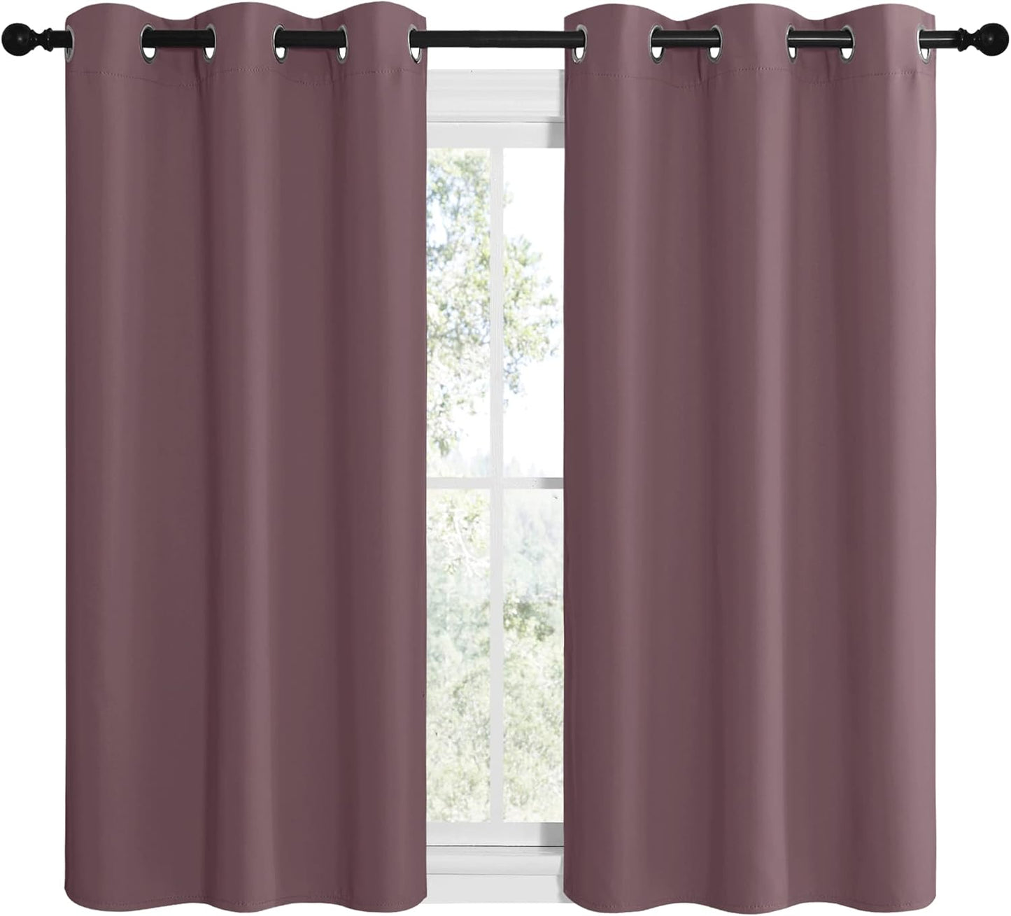 NICETOWN Halloween Pitch Black Solid Thermal Insulated Grommet Blackout Curtains/Drapes for Bedroom Window (2 Panels, 42 inches Wide by 63 inches Long, Black) - Colors E