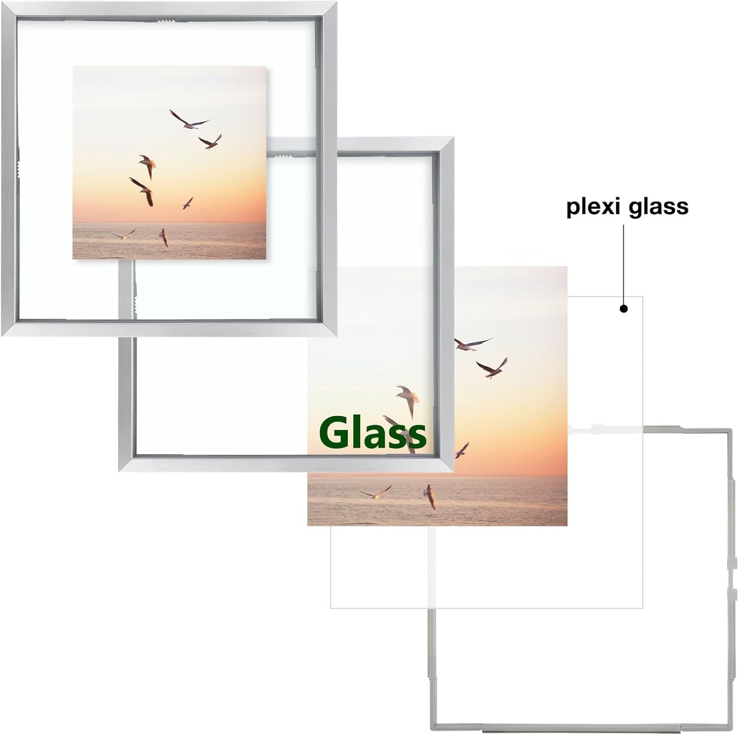 Frametory, Floating Picture Frame 12x16 - Black Aluminum Metal Photo Frame - Real Glass of Front - for Wall Mount Display
