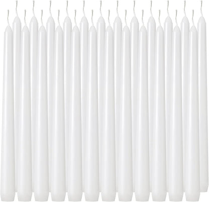 Tuyai 36 Pack Tall White Taper Candles, 10 inch (H) Dripless, Unscented Dinner Candle, Smokeless Taper Candles, Paraffin Wax with Cotton Wicks, 8 Hours Burn Time