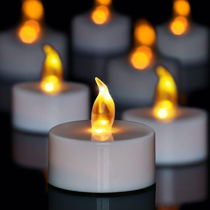LED Tea Lights - 12 Pack Flameless Battery Operated Candles, 200+ Hours Flickering Warm White, Realistic Fake Tealights for Weddings, Home Decor, Parties, and Sweetest Day