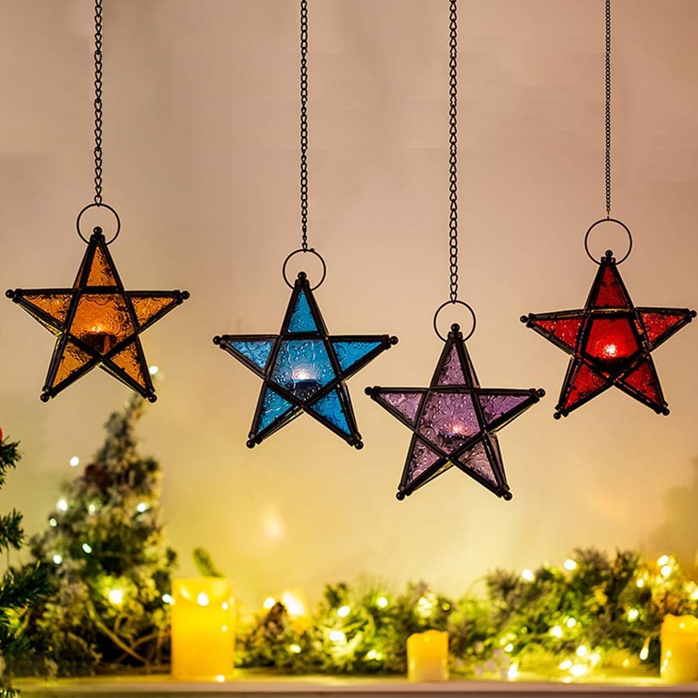 Star Hanging Decor Decorative Lantern Candle Holder Morrocan Decorations for Home Outdoor Wedding Centerpieces Party Farmhouse - Green