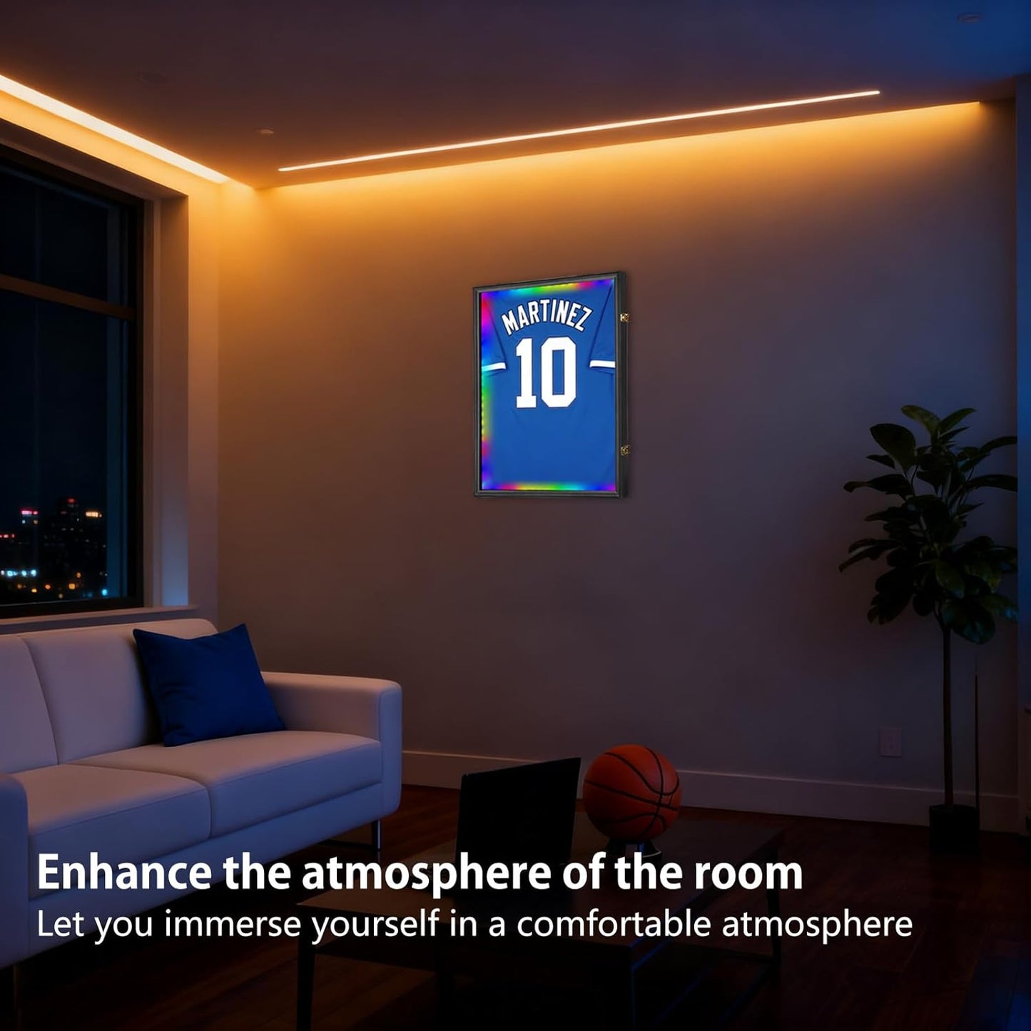 Large Lockable Jersey Frame Display Case Wall Mount, T-Shirt Shadow Box with Clear UV-Protective Acrylic, Hangers Linen Backing for Football, Basketball, Baseball