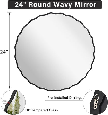 White Round Mirror 30 Inch, Circle Wall Mirrors for Bathroom, Bedroom Living Room or Entryway