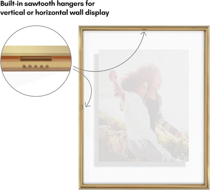 Americanflat Aluminum 11x14 Floating Picture Frame with Shatter-Resistant Glass - Use as 8x10 Picture Frame or Display 11x14 Photo - Signature Float Collection - Photo Frames for Wall Display - Black