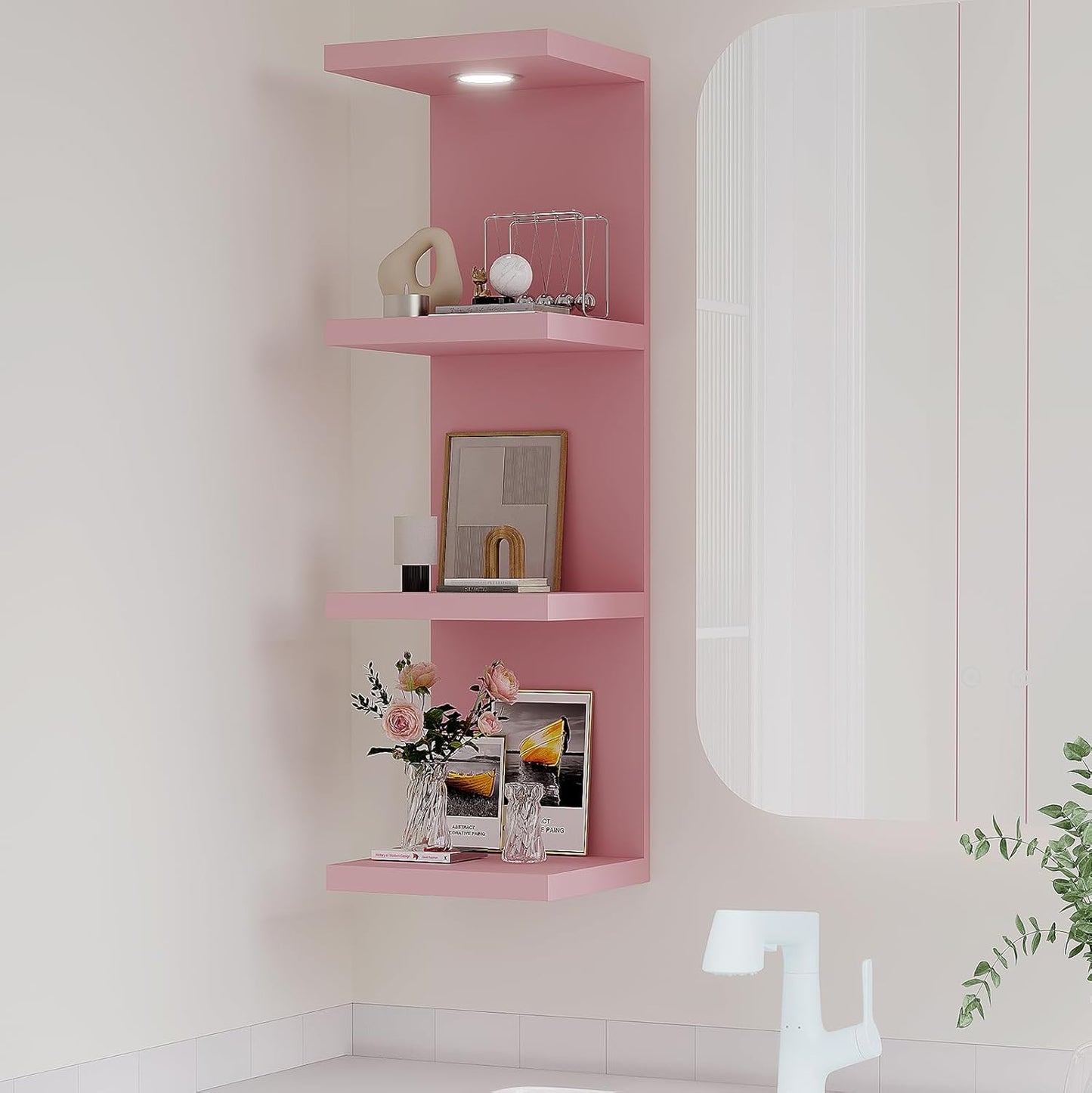 LitaEther Versatile 7 Tier Wall Shelf Unit,White Lack Wall Shelf,Display Floating Shelf with LED Remote Control Light