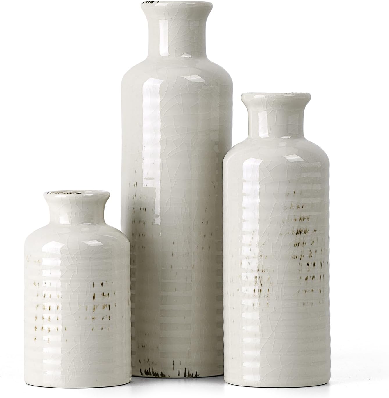 Modern Ceramic Vase Set of 5, Vases Home Decor Rustic Farmhouse Decorative Vase Pottery Vases for Bouquet Pampas Grass Dried Fresh Flowers, Table Living Room Kitchen Bedroom