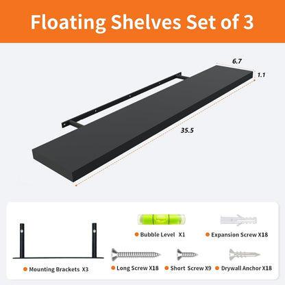 Upassion White Floating Shelves - Set of 3, 16" Wall Mounted Shelves for Home Decor, Living Room, Bedroom, Bathroom, Kitchen