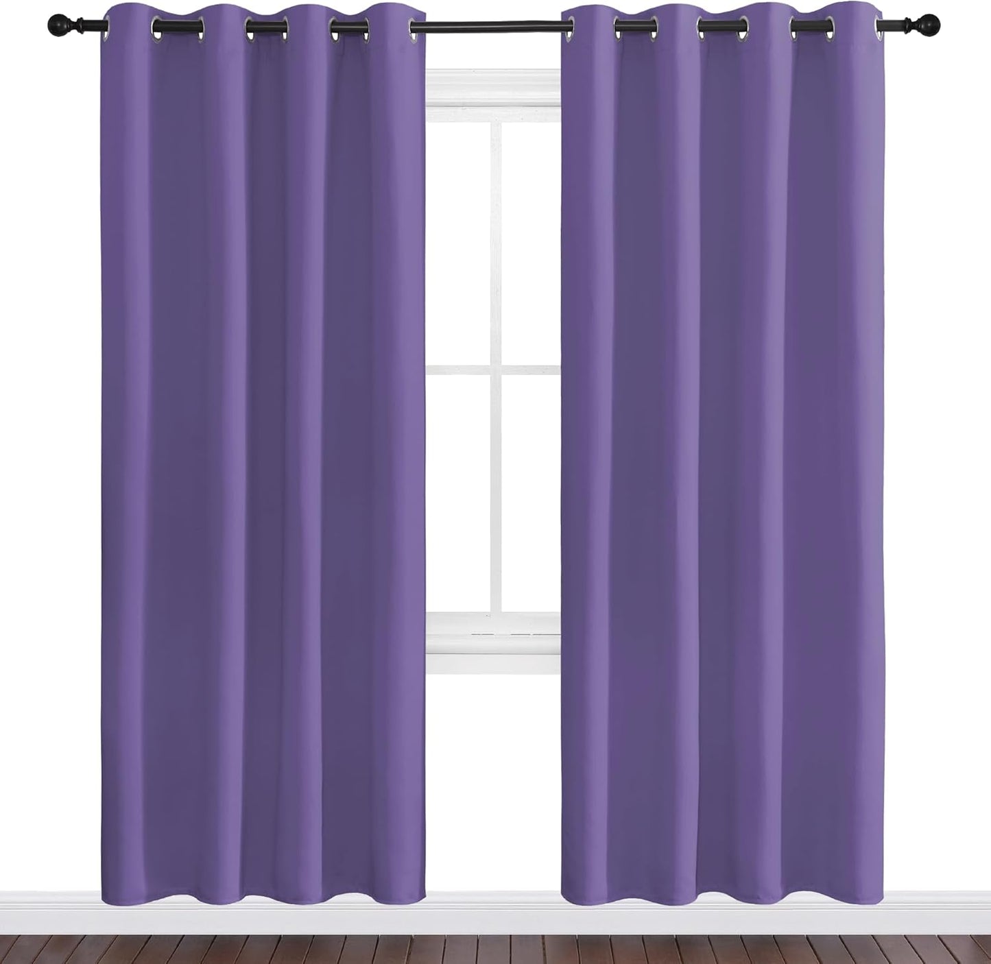 NICETOWN Halloween Pitch Black Solid Thermal Insulated Grommet Blackout Curtains/Drapes for Bedroom Window (2 Panels, 42 inches Wide by 63 inches Long, Black) - Colors D