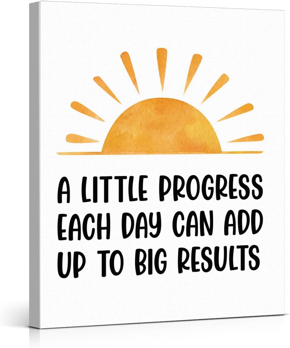 Inspirational Farmhouse Canvas Print Wall Art Decor One Small Positive Thought in the Morning Can Change Your Whole Day Sign Painting Plaque Rustic Home Decoration (8 X 8 Inches, Framed)