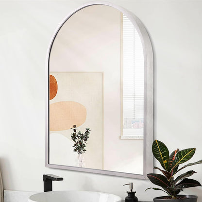 Black Arched Wall Mirror Aluminum Alloy Frame Bathroom Mirror Brushed Metal Vanity Wall Mounted Mirror for LivingRoom Bedroom Entryway Room Home Decor 16"x12"