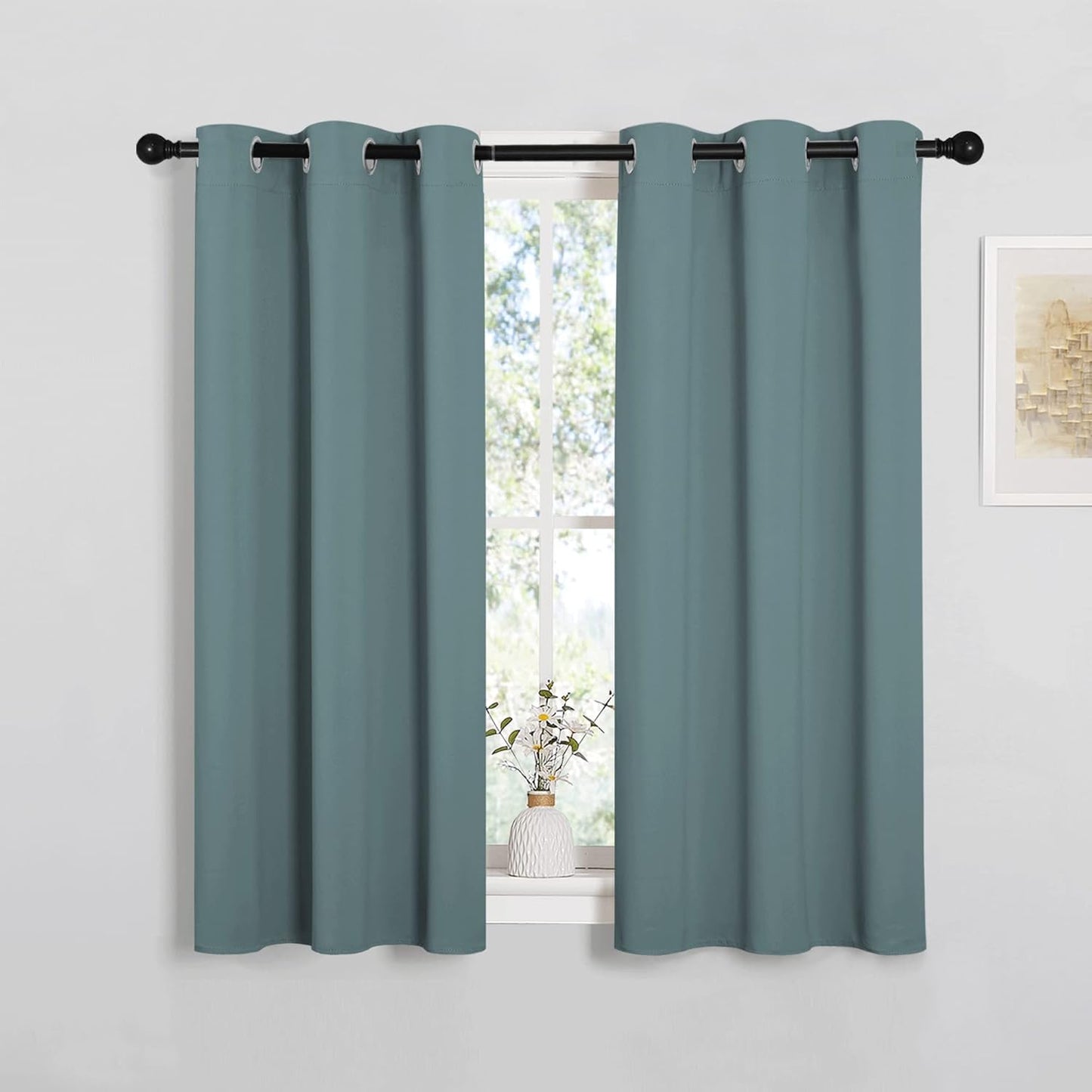 NICETOWN Halloween Pitch Black Solid Thermal Insulated Grommet Blackout Curtains/Drapes for Bedroom Window (2 Panels, 42 inches Wide by 63 inches Long, Black) - Colors C