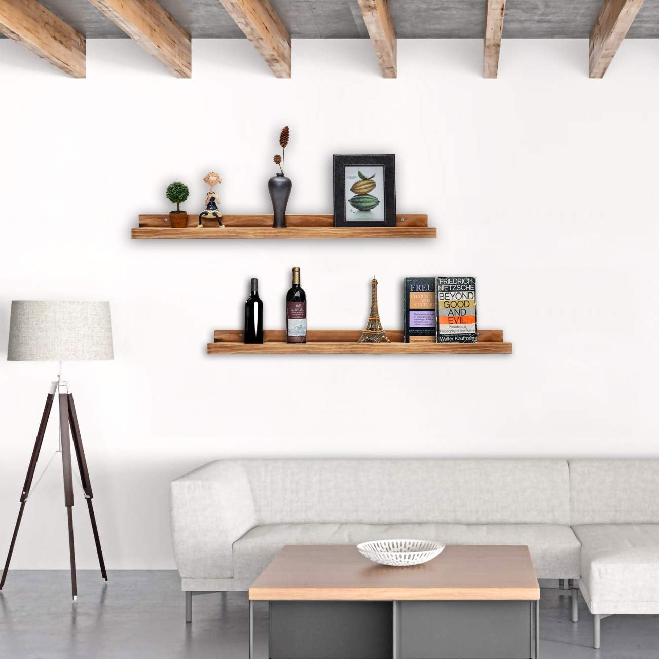 AZSKY Floating Shelves Wall Mounted Set of 2 Natural Wood Picture Shelves Wall Shelves for Bedroom Bathroom Living Room Kitchen Laundry Room Storage & Decoration 24 Inch