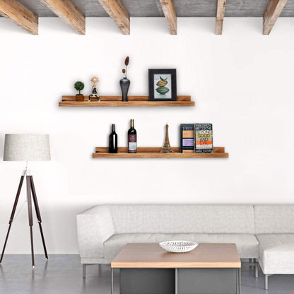 AZSKY Floating Shelves Wall Mounted Set of 2 Natural Wood Picture Shelves Wall Shelves for Bedroom Bathroom Living Room Kitchen Laundry Room Storage & Decoration 24 Inch