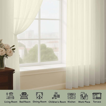 OWENIE Sheer Curtains 84 inches Long 2 Panels Set for Living Room/Bedroom, Rod Pocket Voile Sheer Panel Drapes, White, 2pcs, Each 42" W x 84" L - Colors B