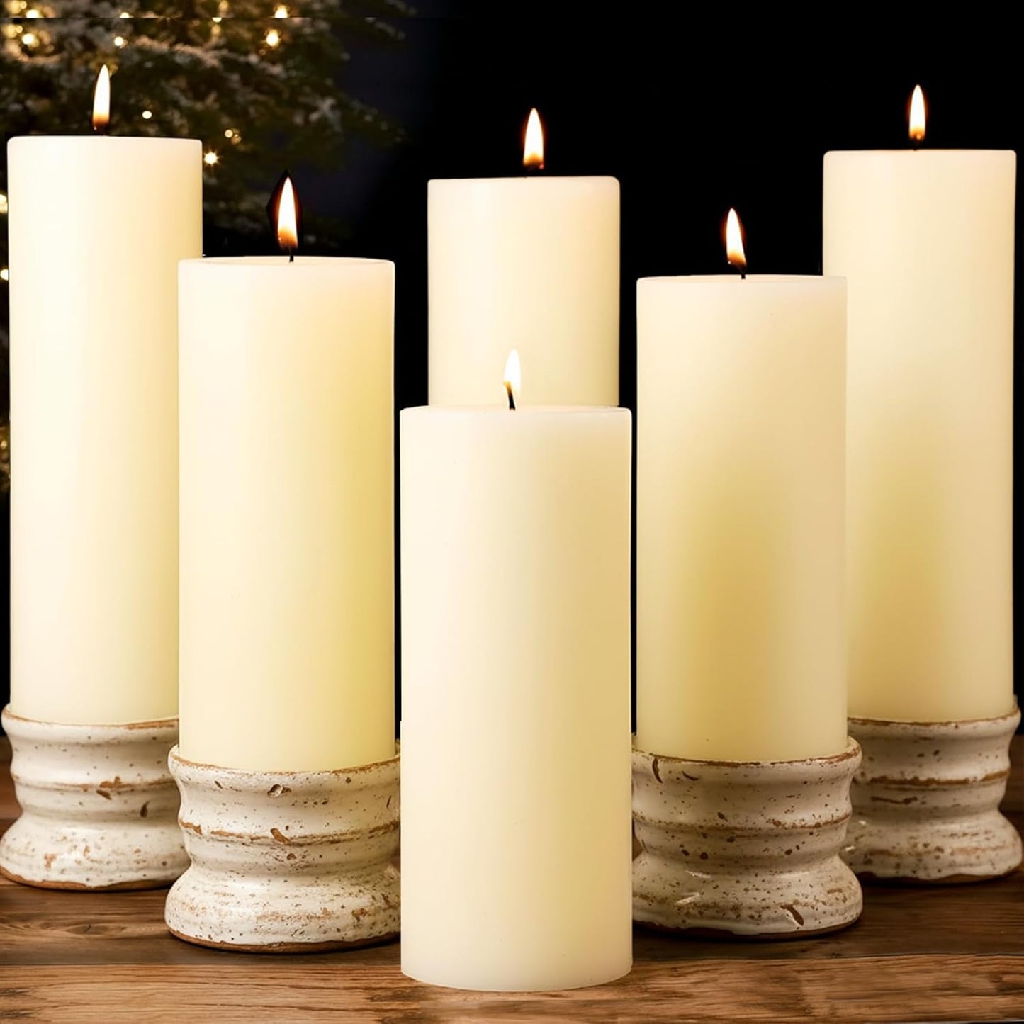 Unscented Ivory Pillar Candles Set of 6-2.8x4 inch - Dripless and Smokeless Large Pillar Candles, 50-Hours Long Burning Time Paraffin Candle for Dinner Table, Christmas and Home Decor