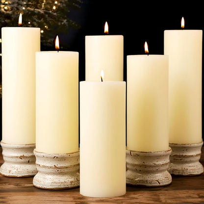 Unscented Ivory Pillar Candles Set of 6-2.8x4 inch - Dripless and Smokeless Large Pillar Candles, 50-Hours Long Burning Time Paraffin Candle for Dinner Table, Christmas and Home Decor