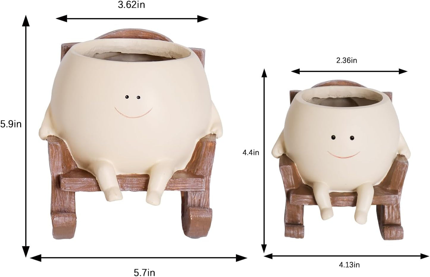 Smily Face Planter Pot Cute Resin Flower Head Planters for Indoor Outdoor Unique Sit Rocking Chair Succulent Pots Gift IdeaI for Mother and Appreciation Christmas with Drainage Hole