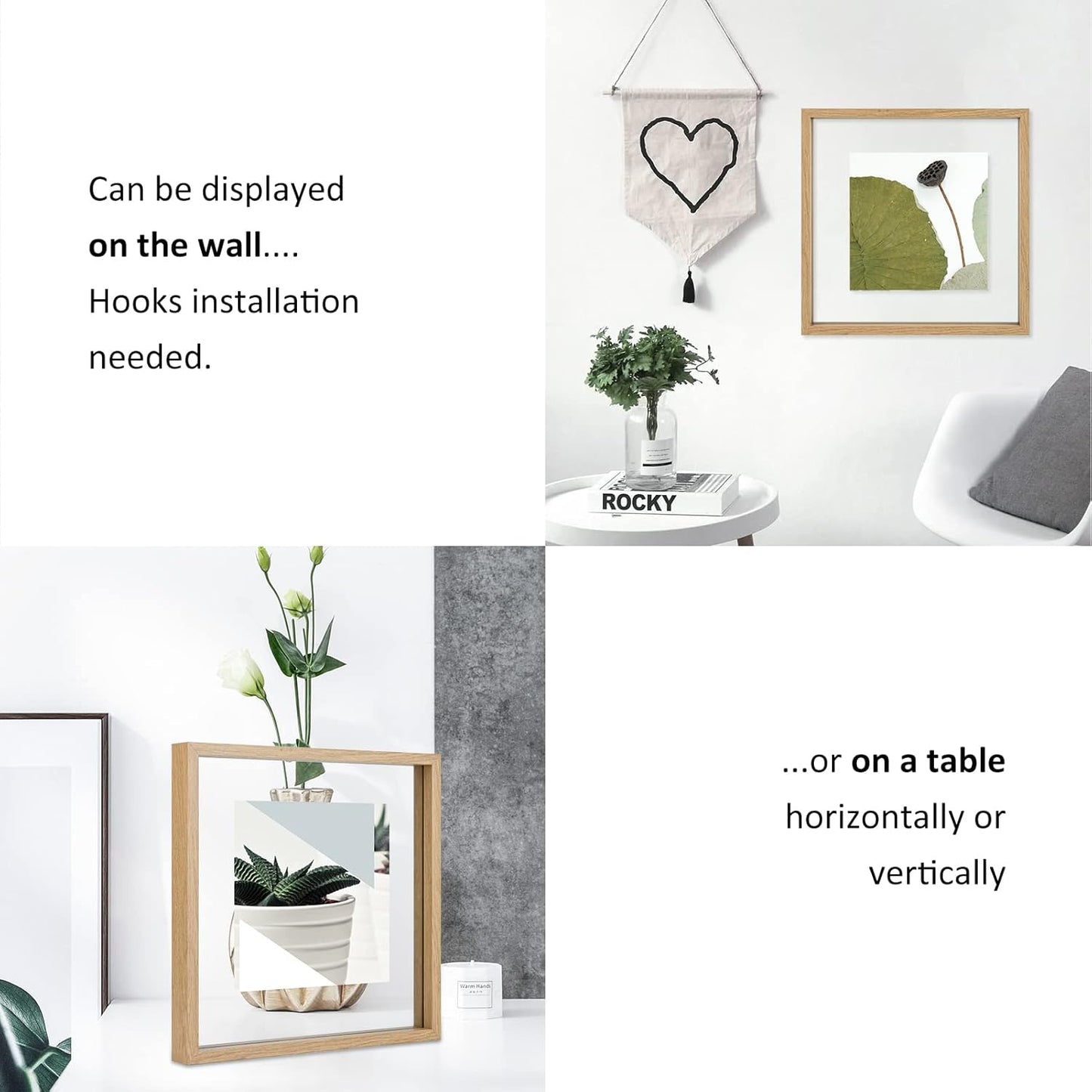 MUYE 11x14 Floating Frame Set of 2,Double Glass Rustic Frame,Display Any Size Photo up to 11x14,Wall Mount or Tabletop Standing,Natural