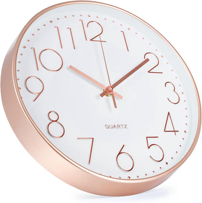 Wall Clock 12 Inch Non-Ticking Silent Modern Simple Style Round Decor Clock Gold Stereoscopic Dial Quartz Wall Clocks for Home/Office/School/Living Room/Bedroom/Kitchen