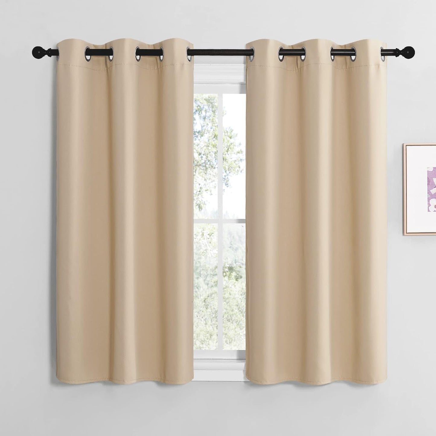 NICETOWN Halloween Pitch Black Solid Thermal Insulated Grommet Blackout Curtains/Drapes for Bedroom Window (2 Panels, 42 inches Wide by 63 inches Long, Black) - Colors D