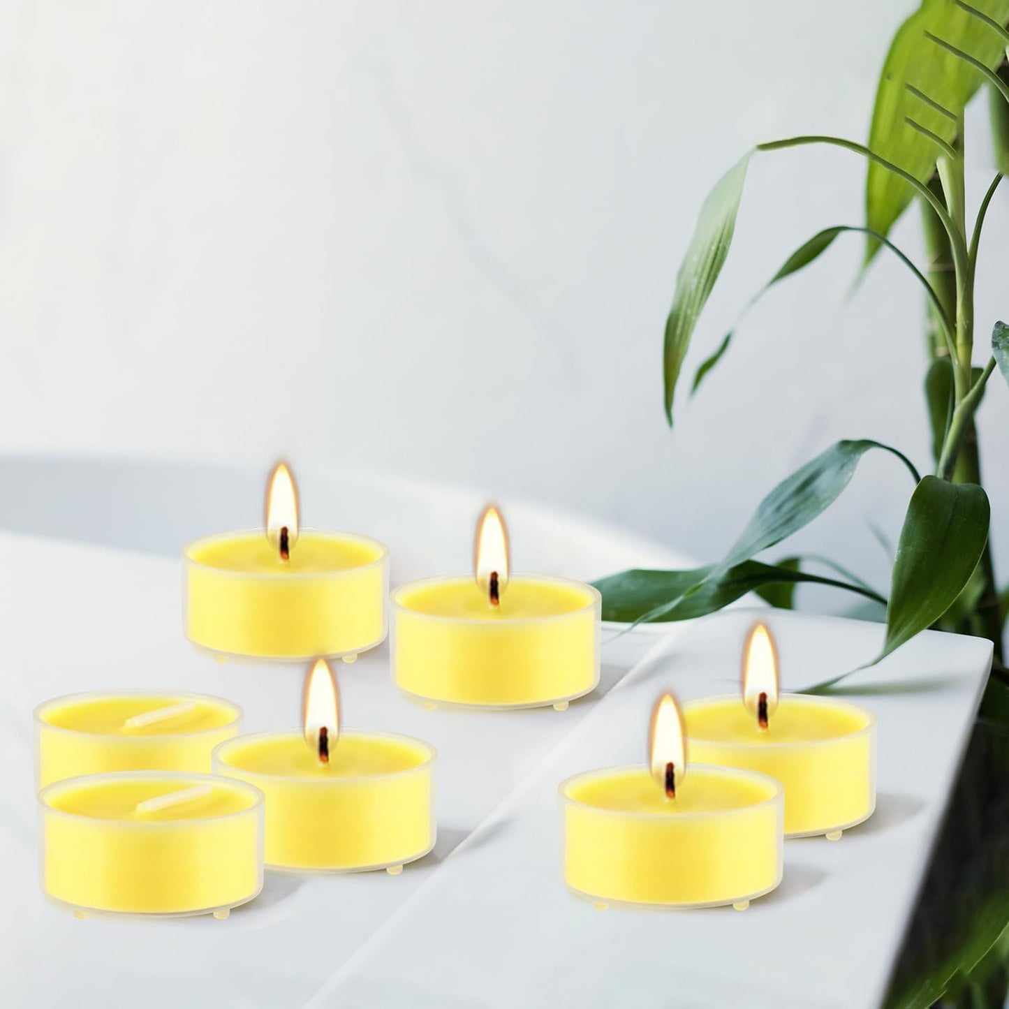 100 Pack Scented Tealight Candles - 4 Hours Burning Lemon Aromatherapy | Valentine's Day Romantic Dinner & New Year Home Decor, Yellow Votive Candles for Wedding, Holiday Gift & Emergency (Yellow)