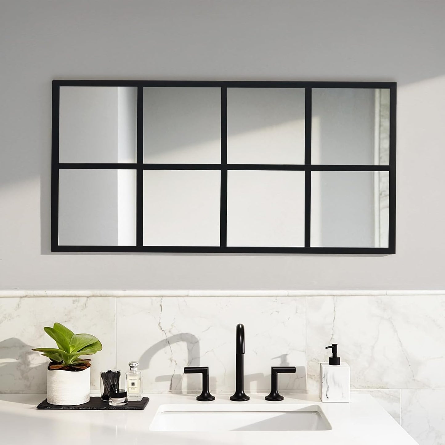 DUMOS Wall Mirror 16" x 32", Set of 2 Rectangle Window Pane Decorative Mirrors, Metal Framed Wall Mounted Mirror for Bathroom, Bedroom, Entryway