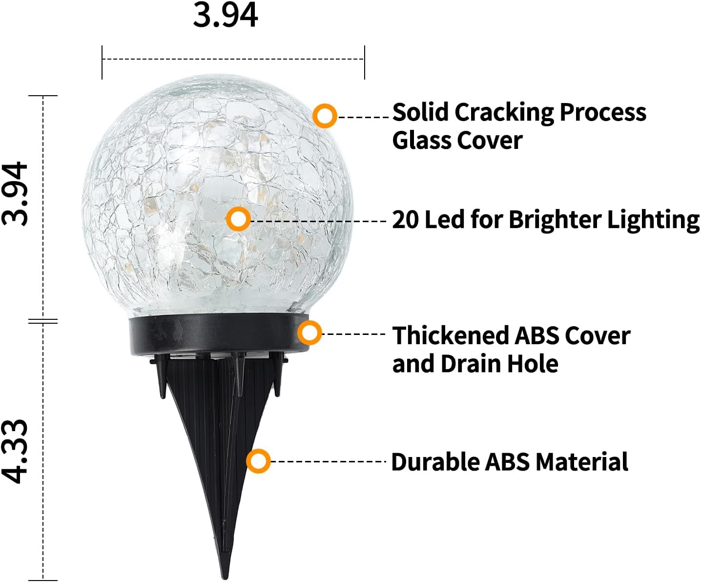 JKIMK Solar Globe Lights Outdoor Waterproof - Cracked Glass Ball Lights for Garden, Patio, Yard, Lawn and Backyard Decor - Solar Orbs for Outside Decorations