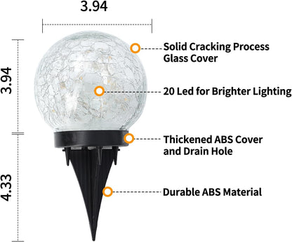 JKIMK Solar Globe Lights Outdoor Waterproof - Cracked Glass Ball Lights for Garden, Patio, Yard, Lawn and Backyard Decor - Solar Orbs for Outside Decorations