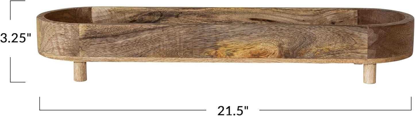 Creative Co-Op Mango Wood Footed Tray for Storage and Serving, Natural