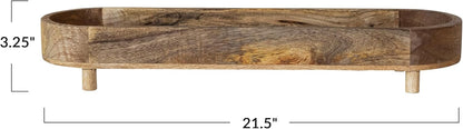 Creative Co-Op Mango Wood Footed Tray for Storage and Serving, Natural