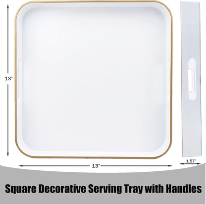 Green Decorative Tray with Handles, Versatile Serving Tray for Coffee Table, Ottoman, Ideal for Serving, Displaying, Organizing, 15.7"*10.2"*1.57"