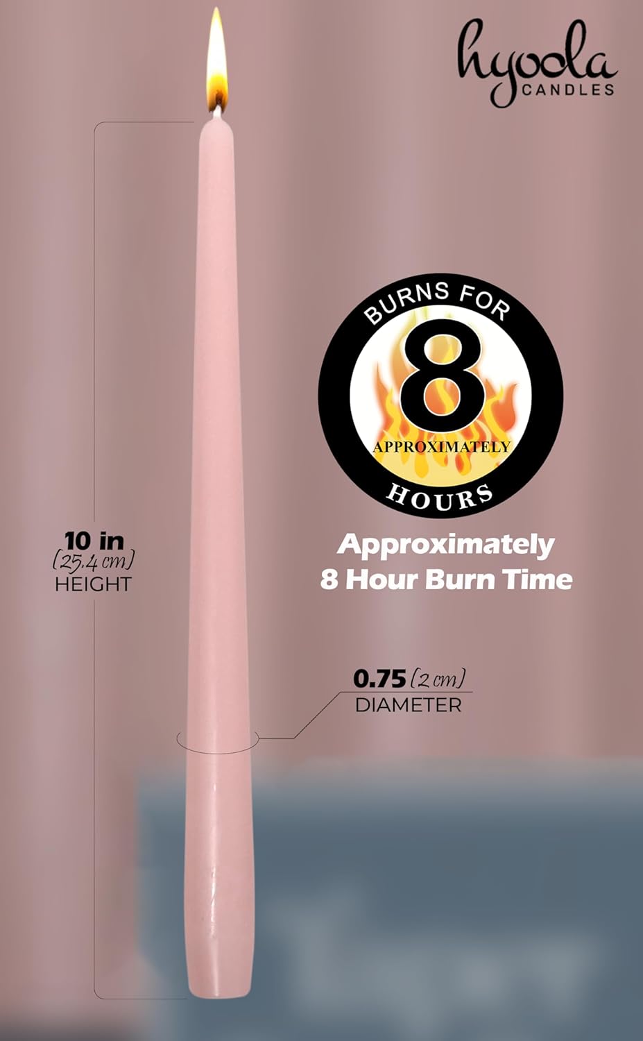 Hyoola Tall Taper Candles - 10 Inch Metallic Gold Unscented Dripless Taper Candles - 8 Hour Burn Time - 4 Pack