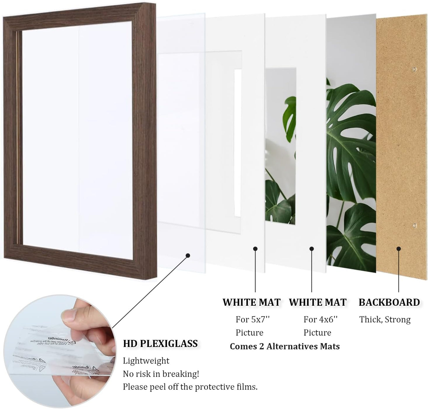 Egofine 8x10 Picture Frames Set of 4, Made of Solid Wood Covered by Plexiglass 4x6 and 5x7 with Mat or 8x10 without Mat, for Table Top Display and Wall Mounting Photo Frame Black