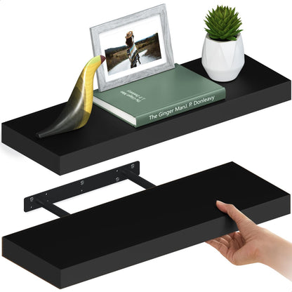 Ballucci Floating Shelves for Wall, 48" Wood Wall Shelf Set of 2, with Invisible Brackets for Bathroom, Living Room, Bedroom, Kitchen, Nursery, 8" Deep, Black