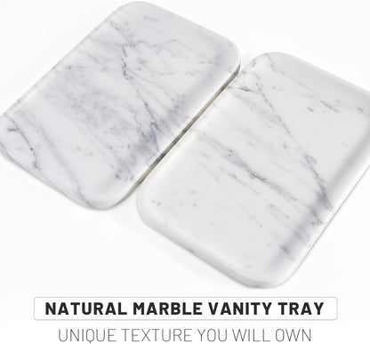 Marble Vanity Tray for Dresser Organizer, Travertine Bathroom Tray Countertop, Beige Decorative Serving Trays, Kitchen Sink Storage, Jewelry & Perfume Holder(Travertino Romano)
