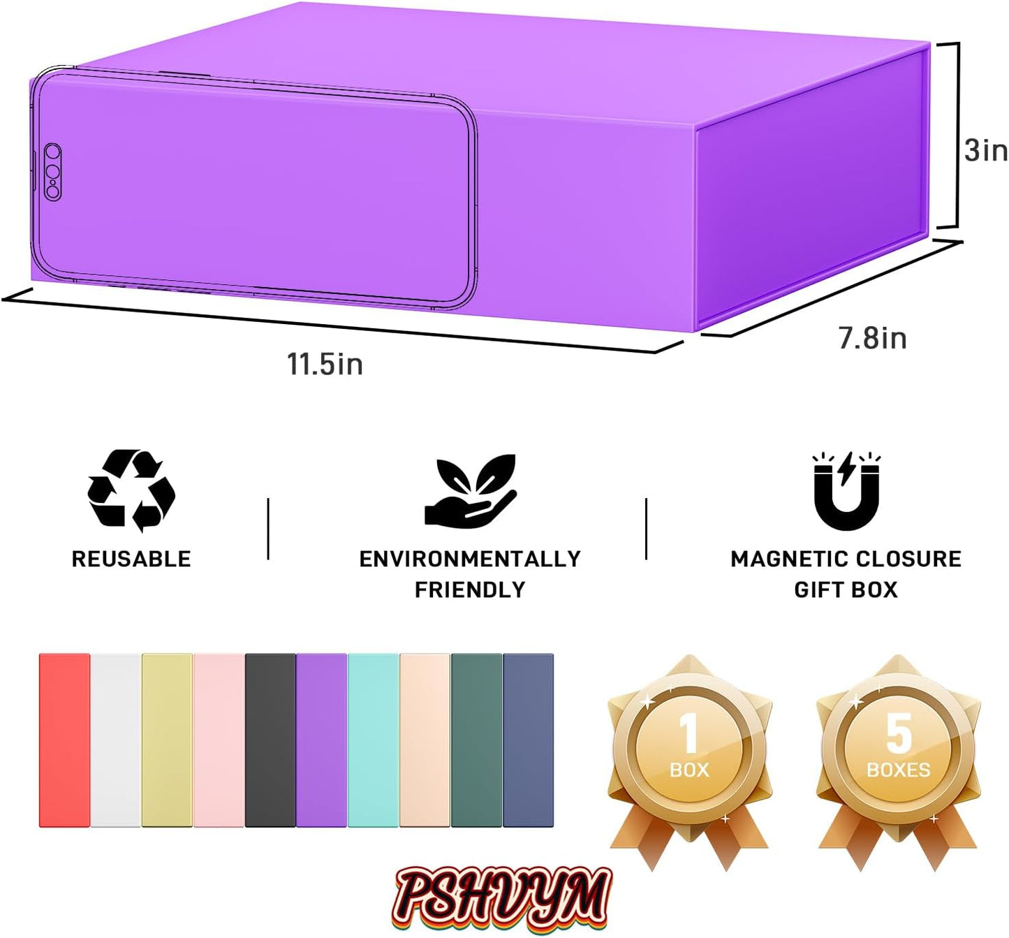 PSHVYM Gift Boxes with Lids, 11.5x7.8x3 In Forest Green Gift Box for Presents Magnetic Closure for T-Shirts, Gloves, Scarves, Books, Baby Clothes, Robes Clothing Gift Wrap, Contains Card, Ribbon
