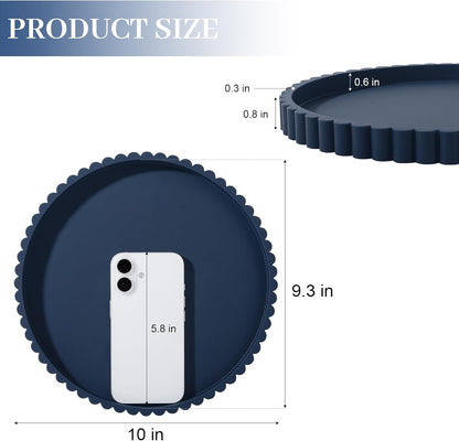Round Bathroom Tray Silicone Kitchen Counter Decor Vanity Organizer Decorative Coffee Table Tray for Perfume, Candle, Soap Dish, 9 Inch, Black