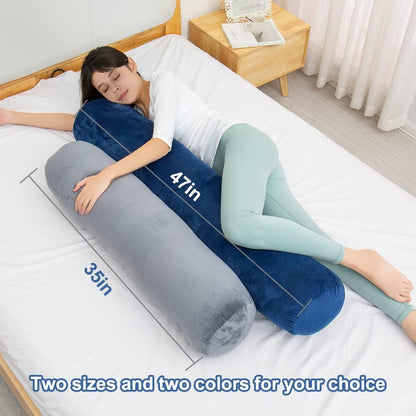 1 MIDDLE ONE Body Pillow for Adults, Bolster Pillow with Removable Velvet Cover, Long Round Cervical Roll Pillow, 47 x 7.87 Inches, Grey