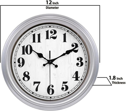 JENLYSTIME 12 Inch Indoor/Outdoor Retro Waterproof Wall Clock with Thermometer Silent Round Quartz Battery Operated Easy to Read Decorative for Kitchen Patio,Bathroom,Deck,Porch,Pool(Blue)