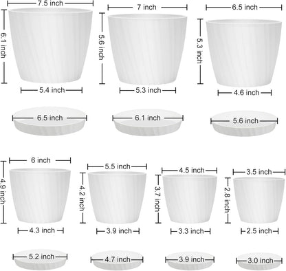 YNNICO Indoor Self Watering Planters with Drainage Holes and Saucers, 8, 7, 6.5, 6, 5.5, 5 Inches, Black, 6 Pots