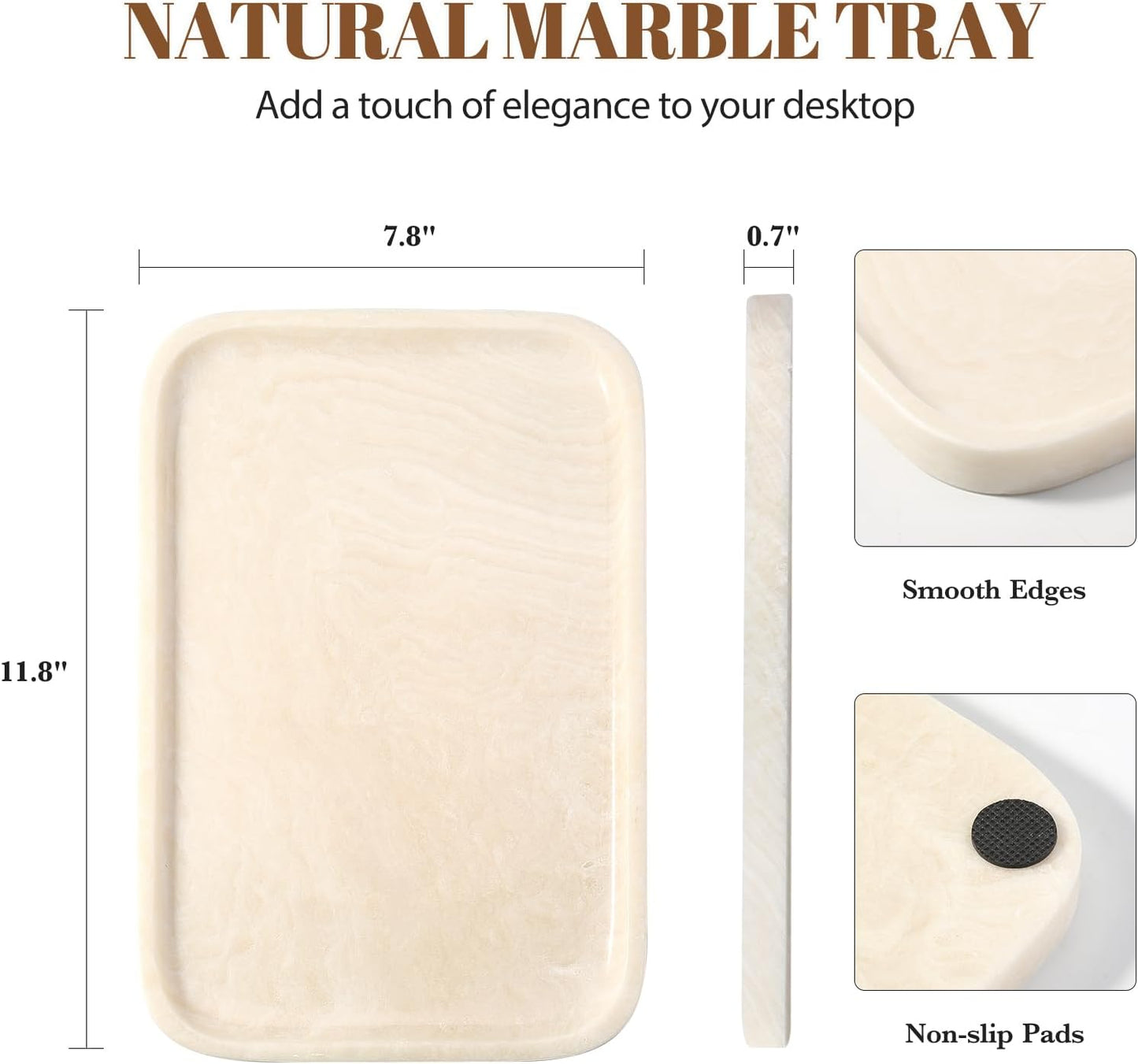 Koville Romano Travertine Tray, 12"x8" Natural Stone Vanity Tray for Countertop Bathroom Kitchen Dresser, Decorative Marble Catchall Trays for Perfume Jewelry, Rectangular Serving Tray(Beige)