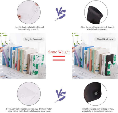 MerryNine Clear Book Ends 2pcs, Acrylic Bookends for Shelves, Non-Slip Bookend Decorative for Heavy Duty Book, Books Holder Stopper for Kids, Bookshelf Dividers Books Organizer for Office Home School