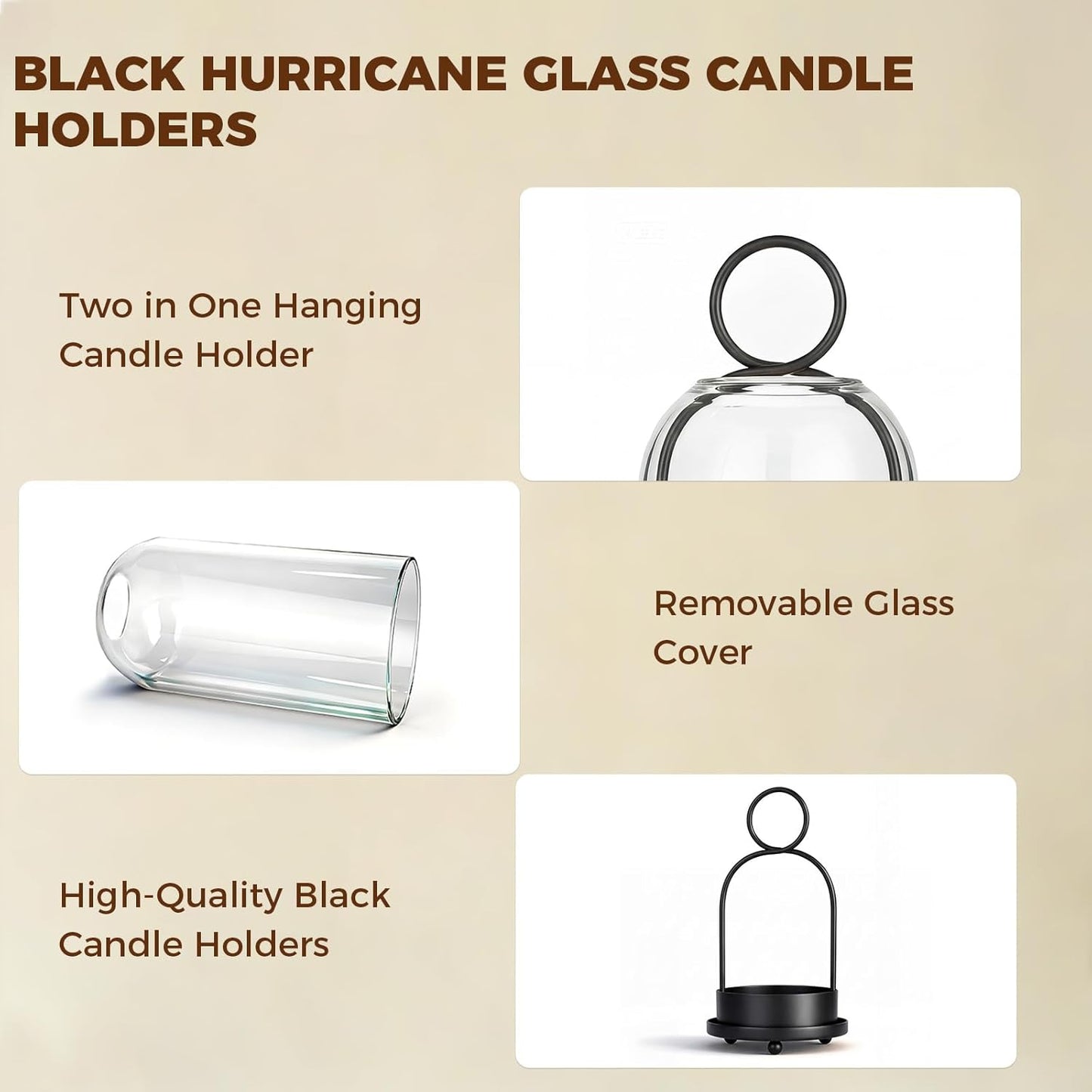 5"&4" Hurricane Glass Candle Holders, Hanging Brass Metal Candle Holder for Pillar Candles Table Coffee Table Decor Interior Decoration