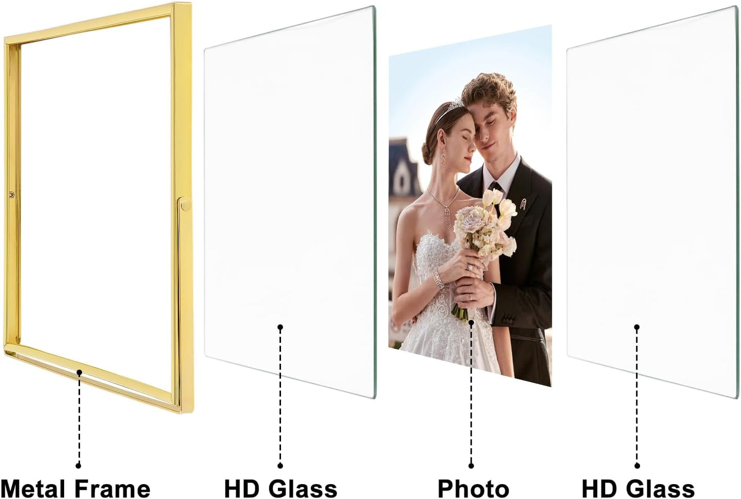 Qiannhee 8x10 Floating Frames Set of 2, Double Glass Desktop Picture Frames, Holds Multiple Photo Sizes, Photo Frame with Metal Stand