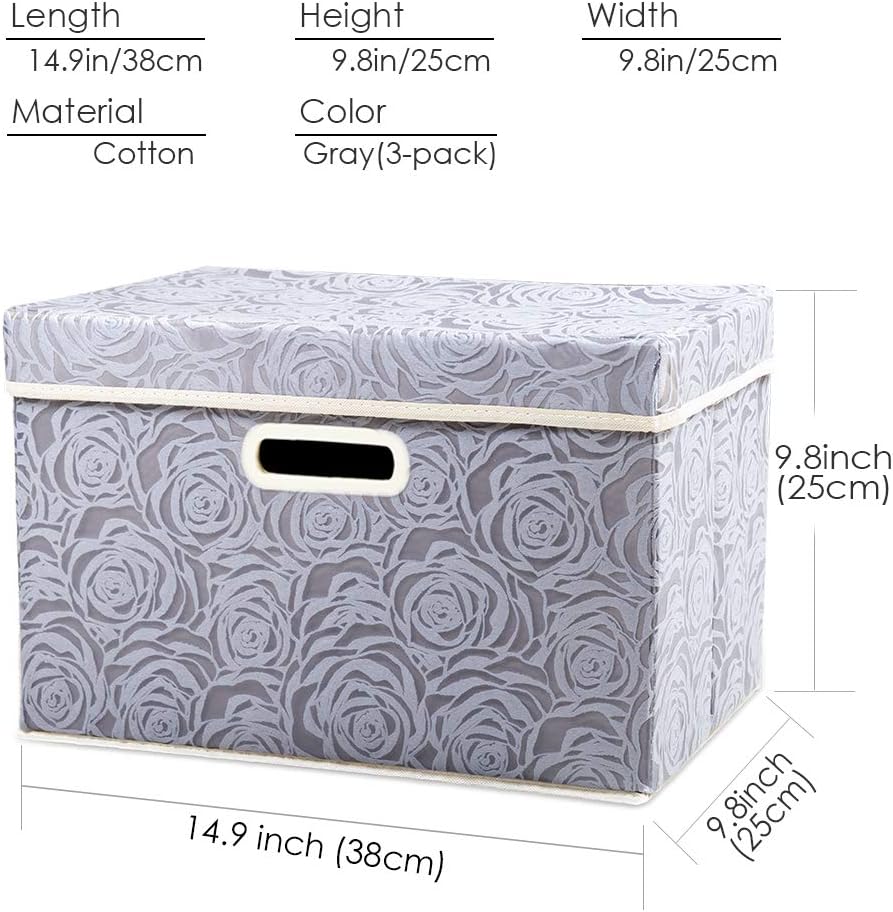 PRANDOM Larger Collapsible Storage Bin with Lid [1-Pack] Fabric Decorative Storage Box Cube Organizer Container Baskes with Handles Divider for Bedroom Closet Living Room Pink 17.7x11.8x11.8 Inch
